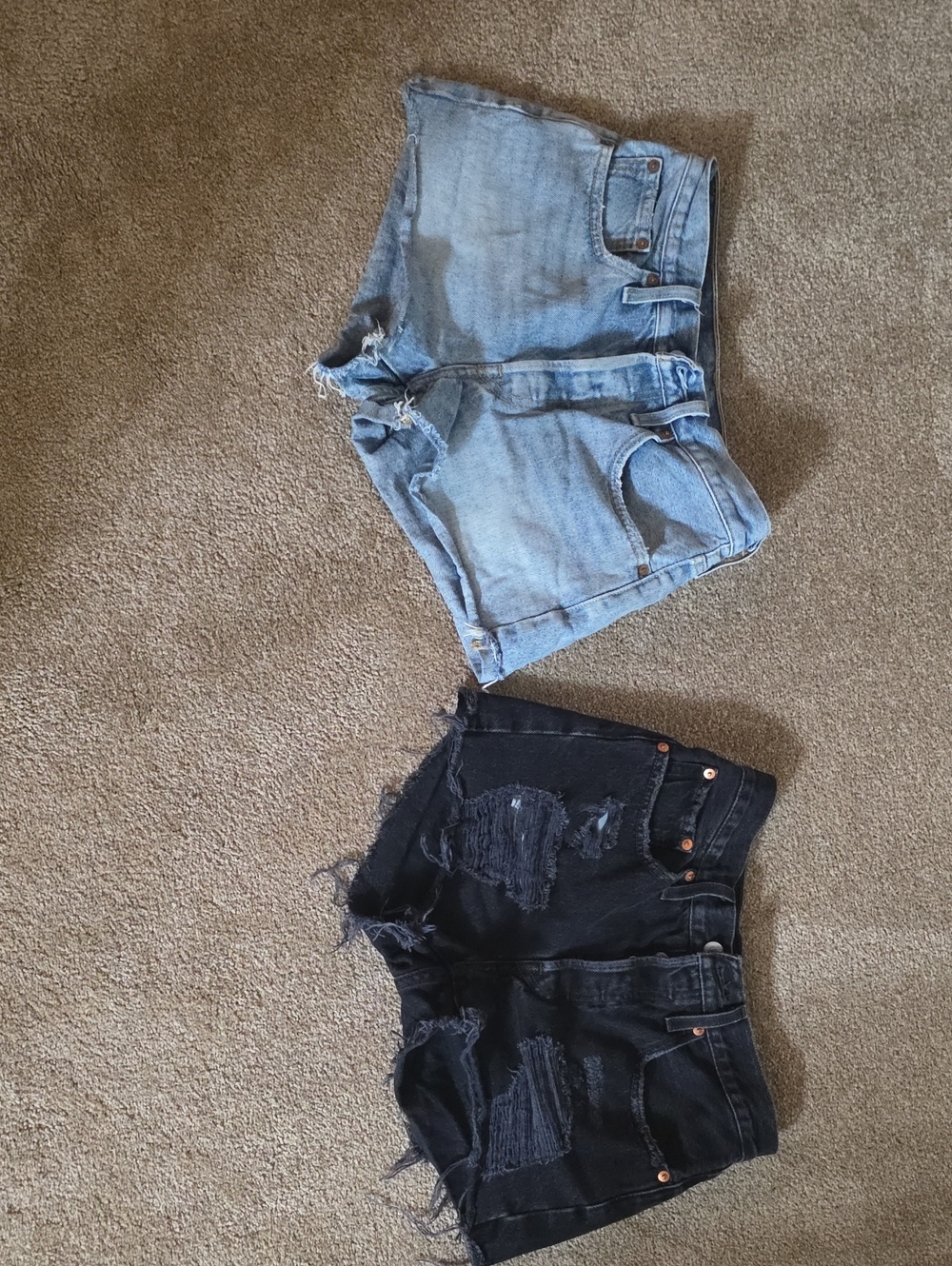 Denim High-Rise Distressed Women's Shorts - Light Blue & Black